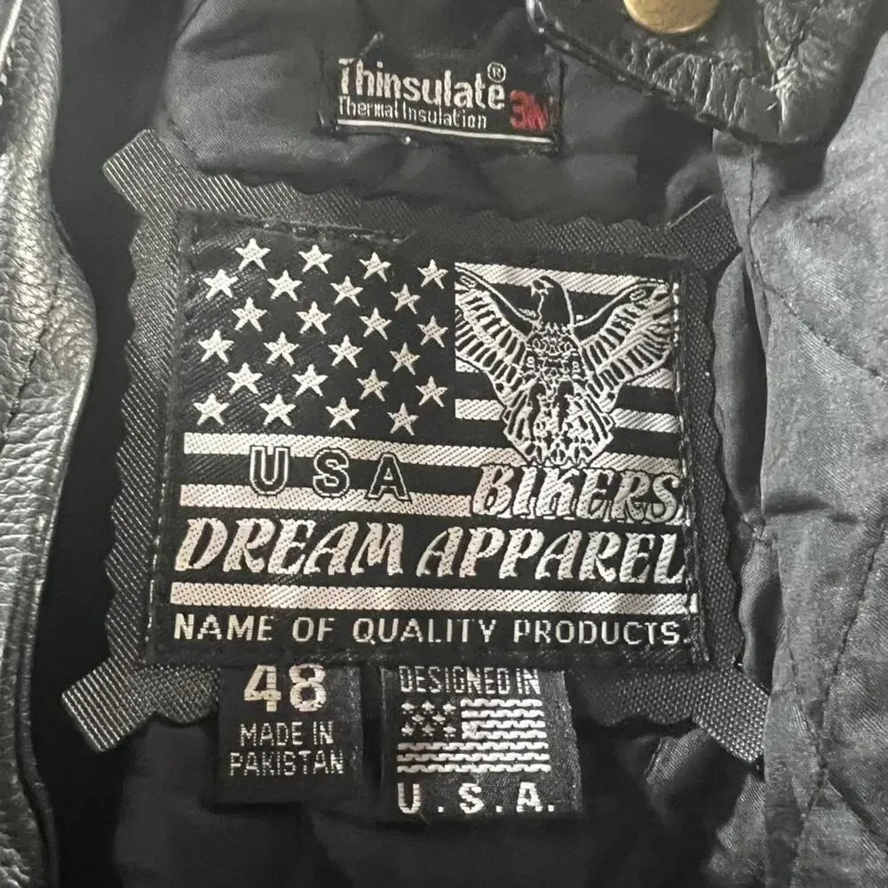 Fantastic black leather bomber jacket with quilted lining